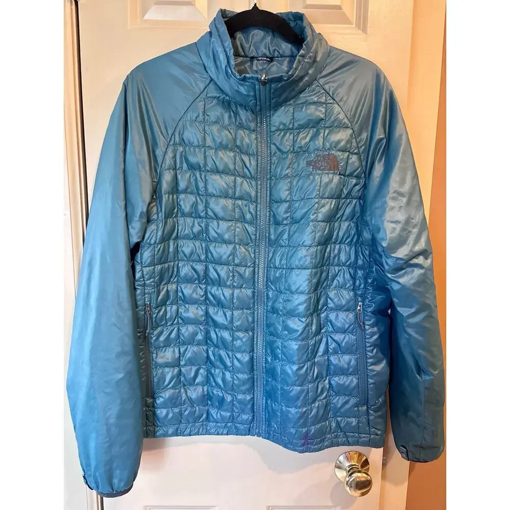 North Face Thermoball Insulated Jacket Mens Medium Teal Blue Full Zip Quilted